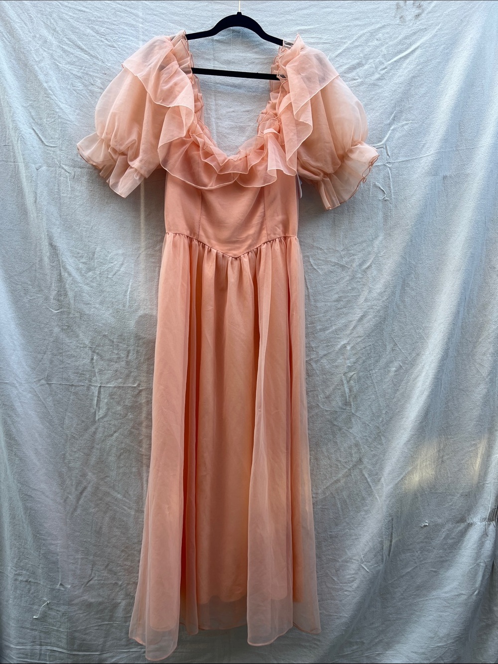 Peach Ruffle V-Neck Maxi Dress